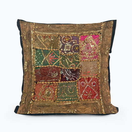 16'' INDIAN TAPESTRY CUSHION COVER ZARI BEADED PATCHWORK DECOR CUSHION COVERS (Kelly) #12