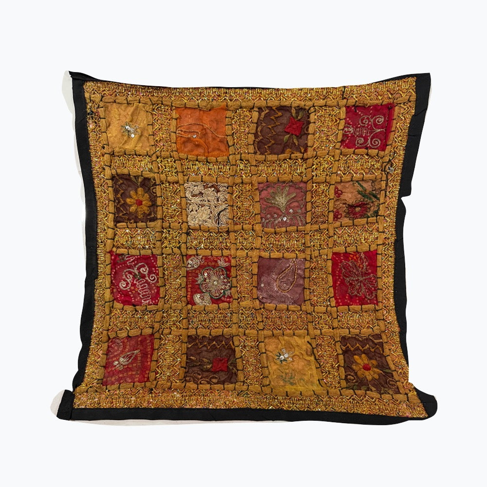 16'' INDIAN CUSHION COVER PILLOW CASE BEADED WORK FLORAL ETHNIC THROW DECOR ART (Jenny)