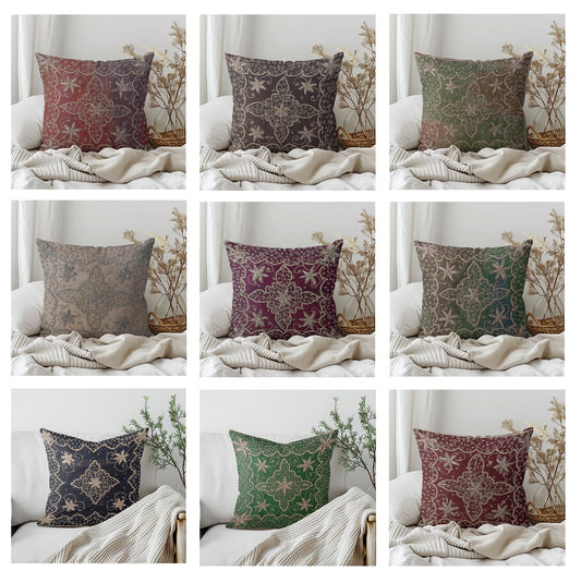 12" Inch  Square Organza Embroidered Pillow Cover: Handmade Zardozi, Ethnic Floral Design