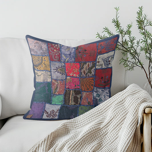 Blue Handmade Embroidered Indian Pillow Cover 16x16 – Decorative Cushion Case with Zari & Sequin Work, Bohemian Throw Pillow Cover for Sofa, Bed, Living Room, Luxury Handmade Home Décor