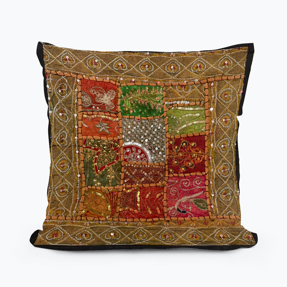16'' INDIAN TAPESTRY CUSHION COVER ZARI BEADED PATCHWORK DECOR CUSHION COVERS (Kelly) #14