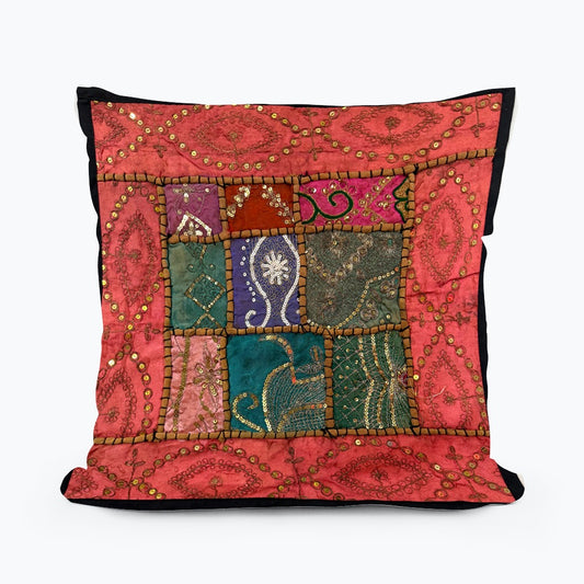 16'' INDIAN TAPESTRY CUSHION COVER ZARI BEADED PATCHWORK DECOR CUSHION COVERS (Kelly) #3