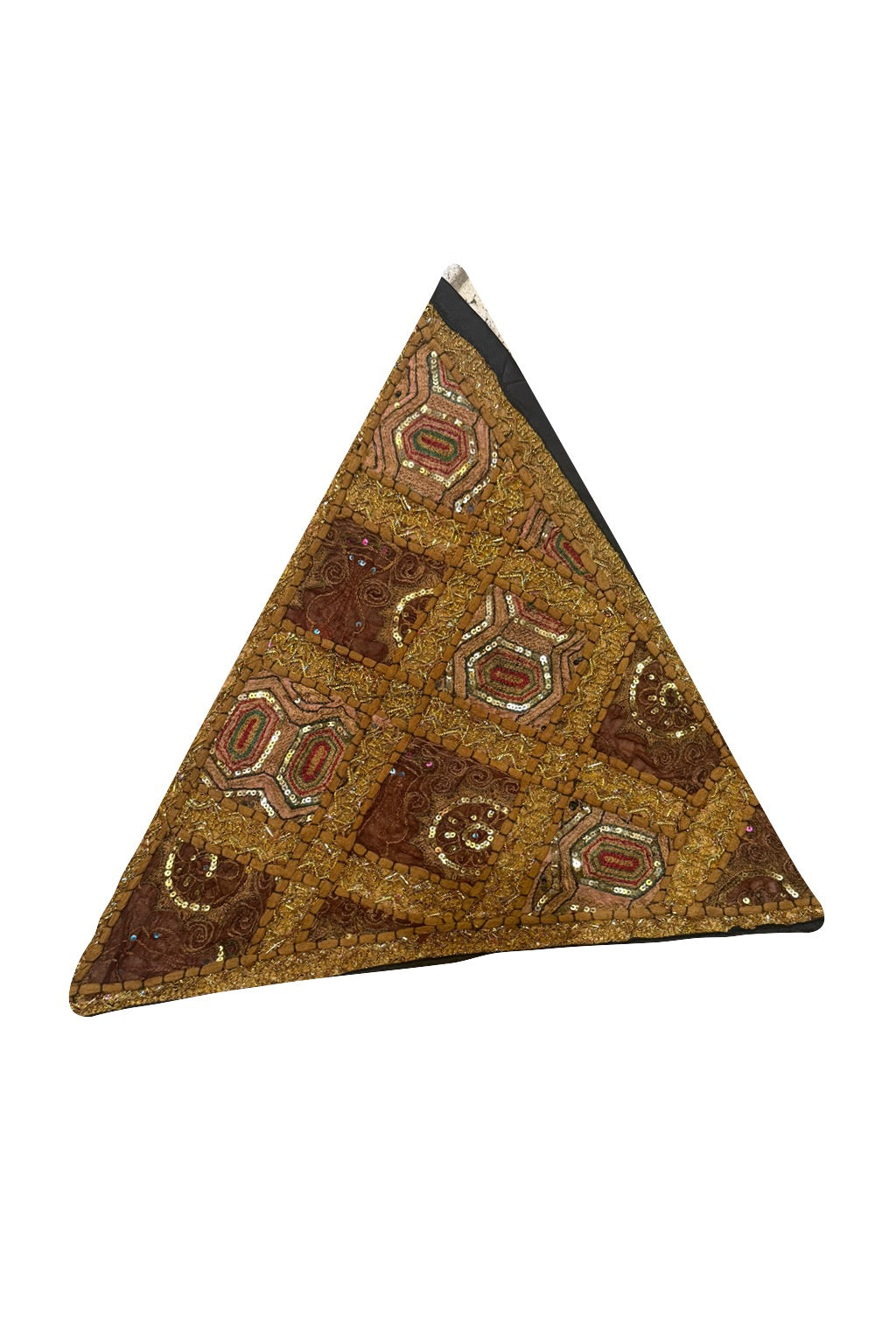 23'' Ethnic Indian Embroidery Beaded Patchwork Triangle Pillow Cushion Cover Handmade Indian Triangular Patchwork Cushion – 23x23 Inch Decorative Pillow