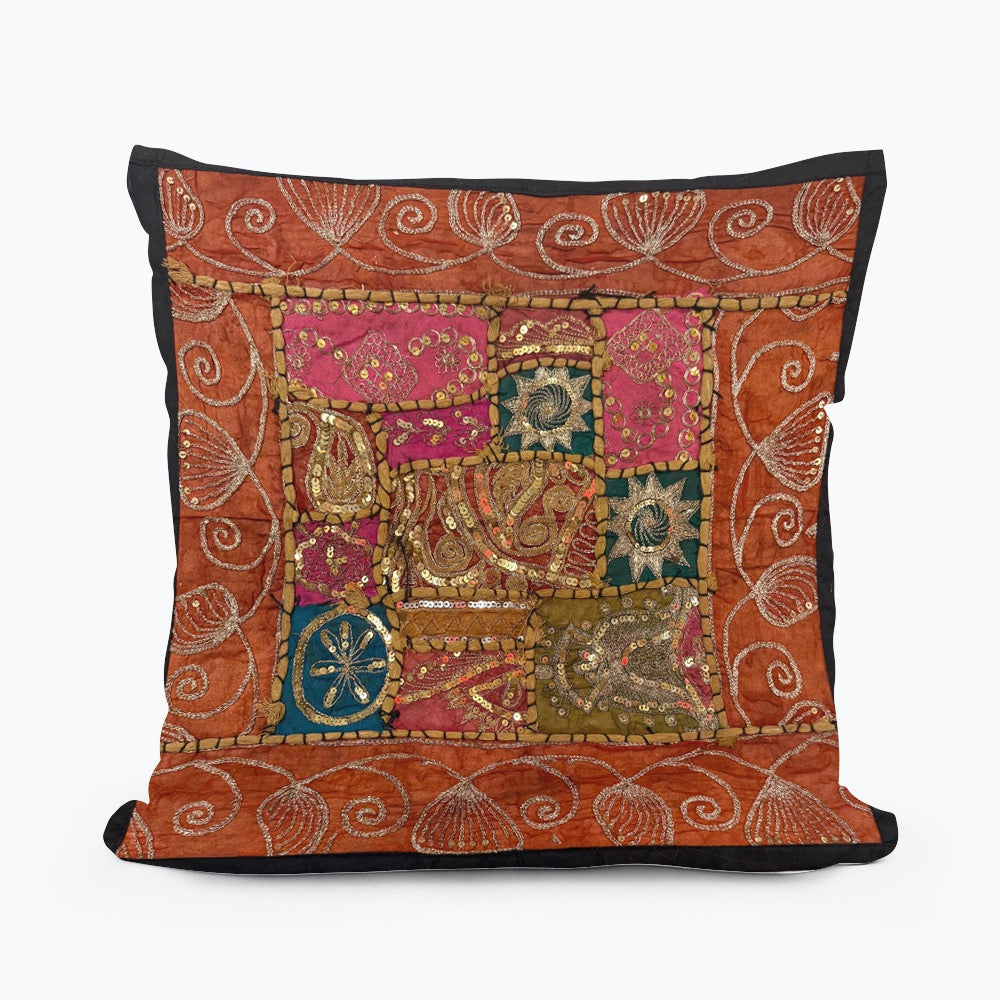 16'' INDIAN TAPESTRY CUSHION COVER ZARI BEADED PATCHWORK DECOR CUSHION COVERS (Kelly) #19