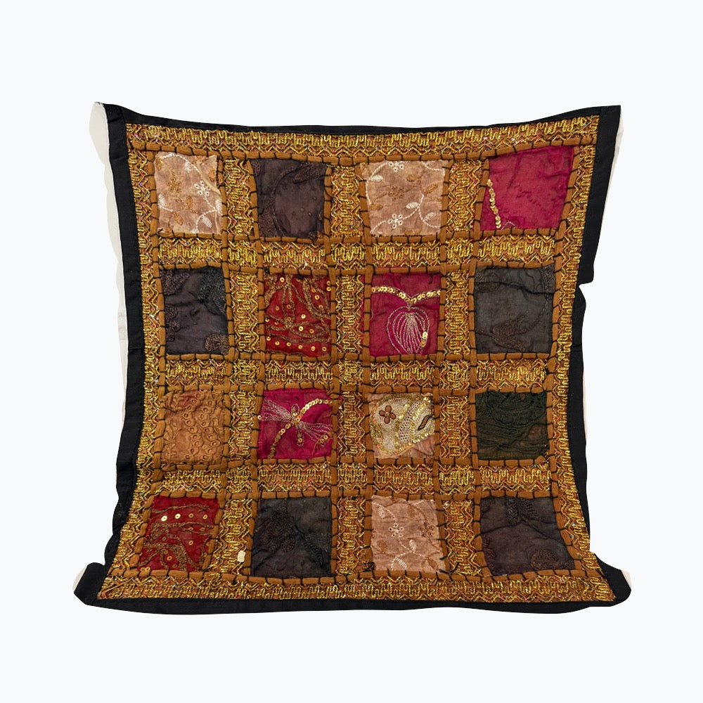 16'' INDIAN CUSHION COVER PILLOW CASE BEADED WORK FLORAL ETHNIC THROW DECOR ART (Jenny)