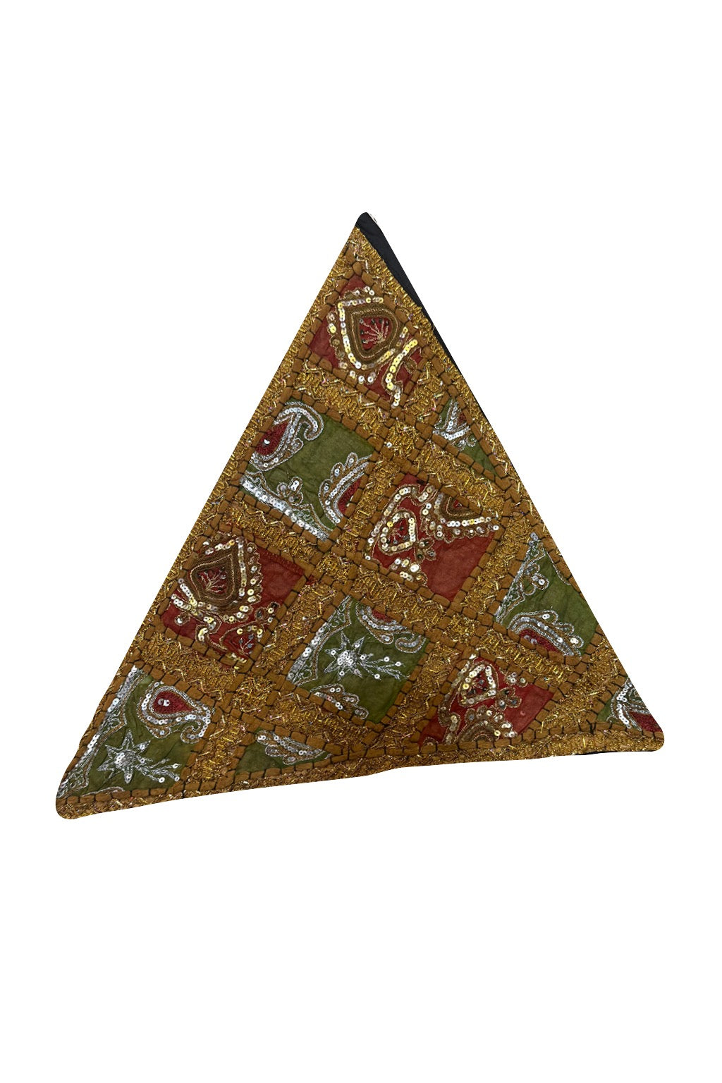 23'' Ethnic Indian Embroidery Beaded Patchwork Triangle Pillow Cushion Cover Handmade Indian Triangular Patchwork Cushion – 23x23 Inch Decorative Pillow