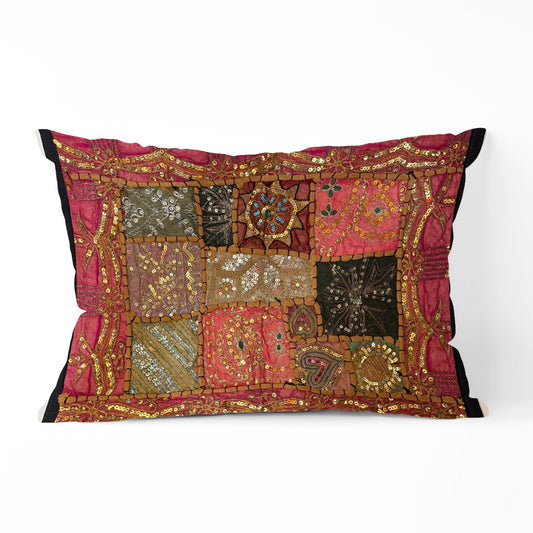 20" x 16" Tapestry Patchwork Pillow Cases Indian Handmade Beaded Cushion Cover Decor Artisan Indian Beaded Patchwork Pillow Cover Colorful Indian Tapestry Patchwork Cushion Cover #4