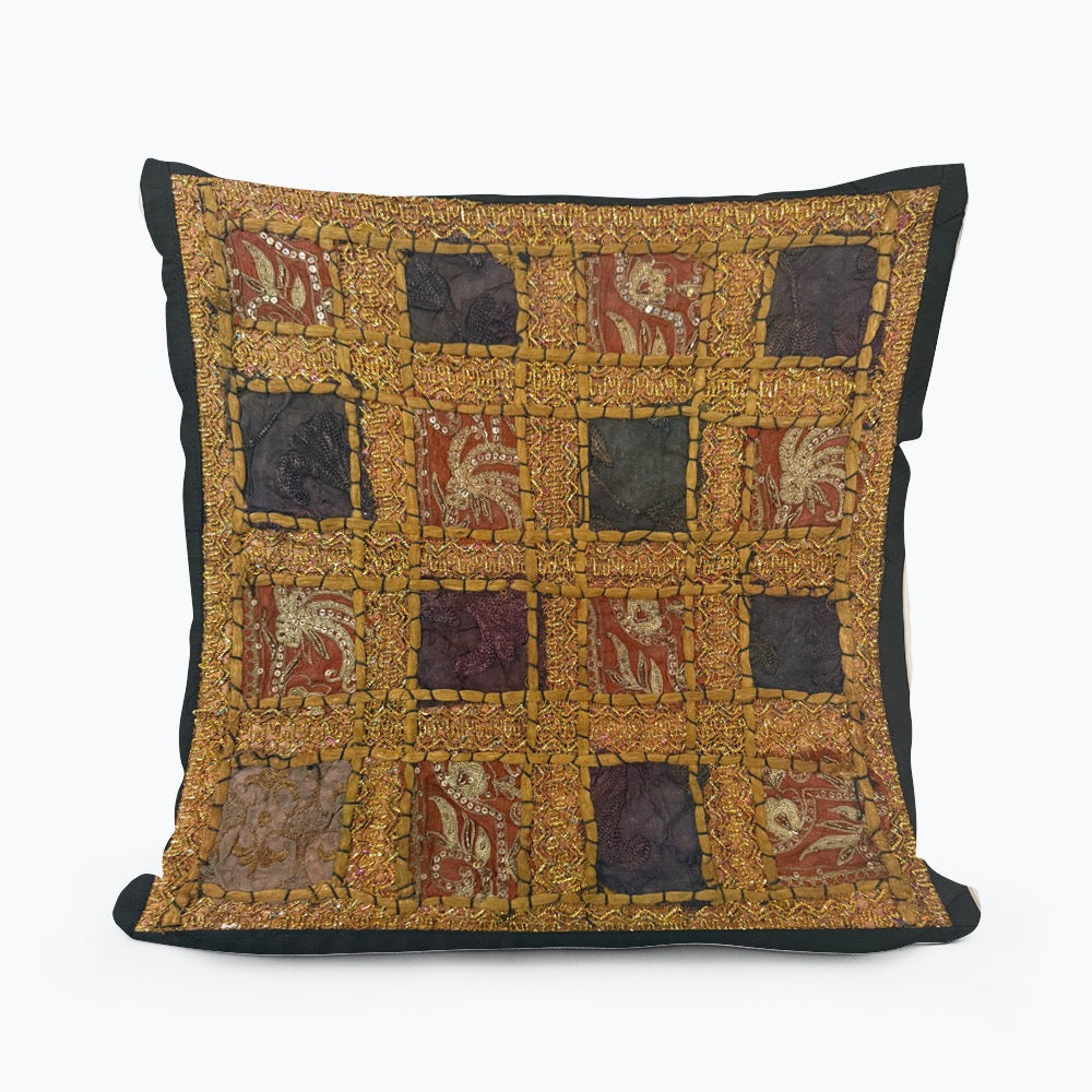 Handmade Indian Patchwork Cushion Cover – 16x16 Inch Boho Tapestry Pillow Vintage Embroidered Tapestry Pillow Cover – 16x16” Bohemian Decor (Jenny)