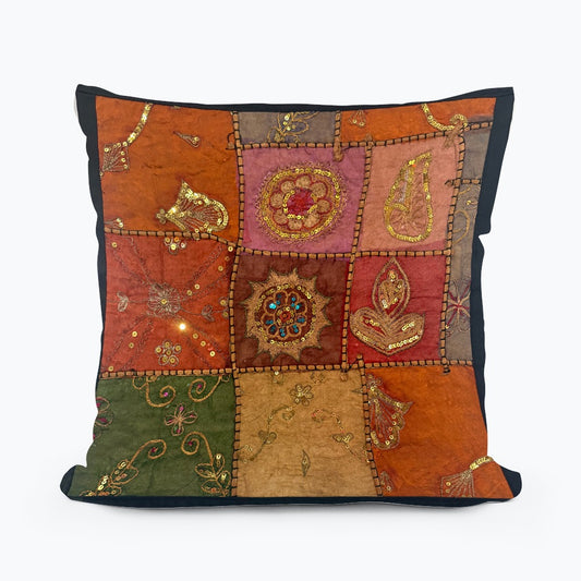 16" Tapestry Patchwork Pillow Cases Indian Handmade Beaded Cushion Cover Decor Black Beaded Tapestry Pillow Cover: Vintage Indian Embroidered Cushion (Dolly) #15