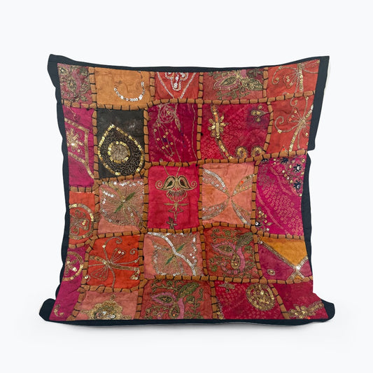 16" Tapestry Patchwork Pillow Cases Indian Handmade Beaded Cushion Cover Decor Black Beaded Tapestry Pillow Cover: Vintage Indian Embroidered Cushion (Dolly) #16