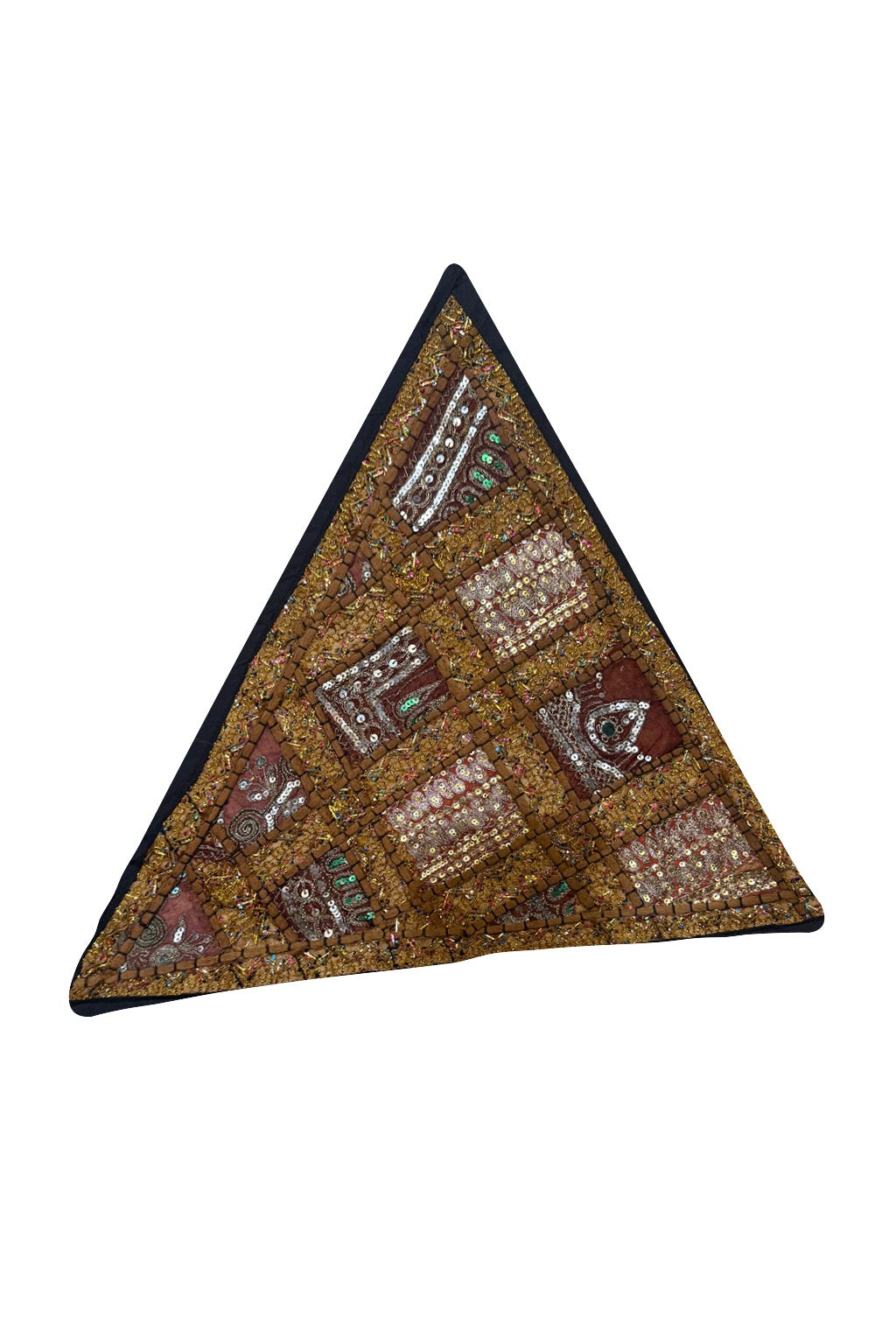 20'' Ethnic Indian Embroidery Beaded Patchwork Triangle Pillow Cushion Cover Handmade Indian Triangular Patchwork Cushion – 20x20 Inch Decorative Pillow