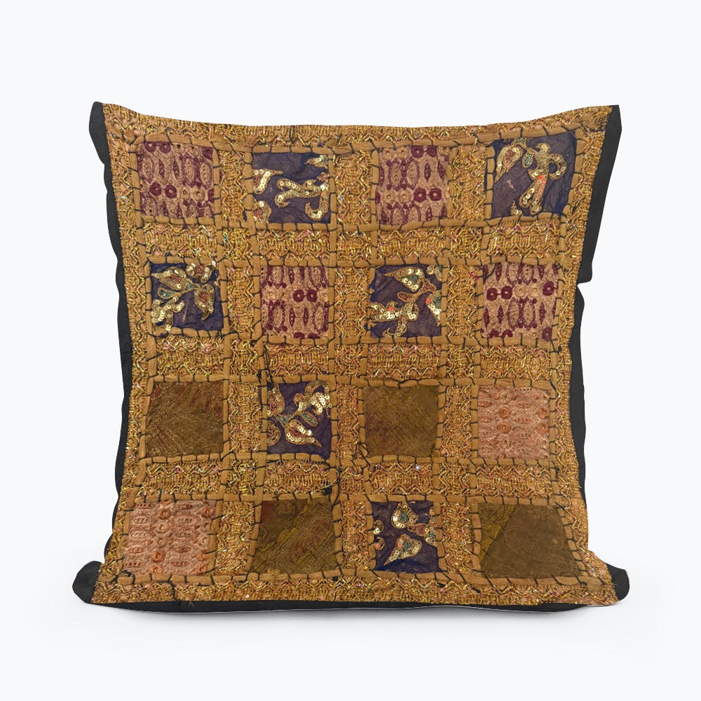 Handmade Indian Patchwork Cushion Cover – 16x16 Inch Boho Tapestry Pillow Vintage Embroidered Tapestry Pillow Cover – 16x16” Bohemian Decor (Jenny)