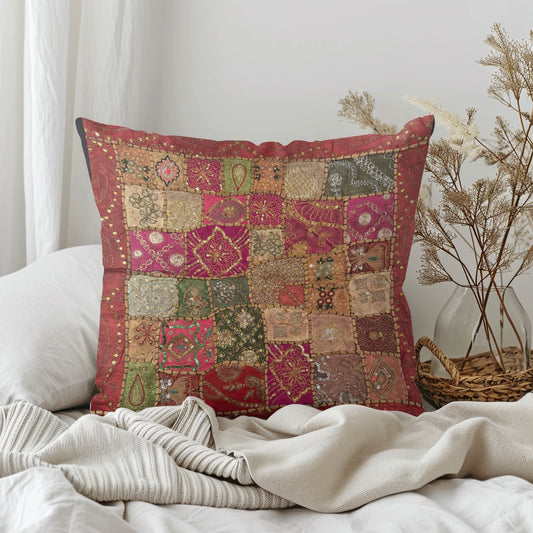 24'' x 24" Inch Large Ethnic Indian Embroidery Beaded Patchwork Work Throw Pillow Cushion Cover #1