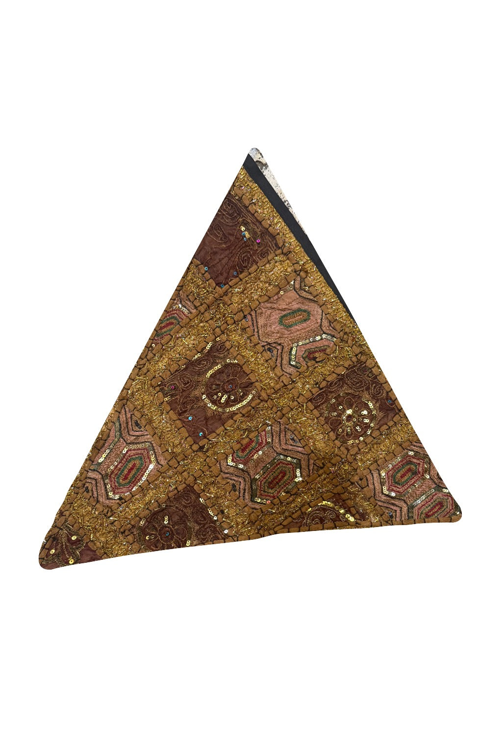 23'' Ethnic Indian Embroidery Beaded Patchwork Triangle Pillow Cushion Cover Handmade Indian Triangular Patchwork Cushion – 23x23 Inch Decorative Pillow