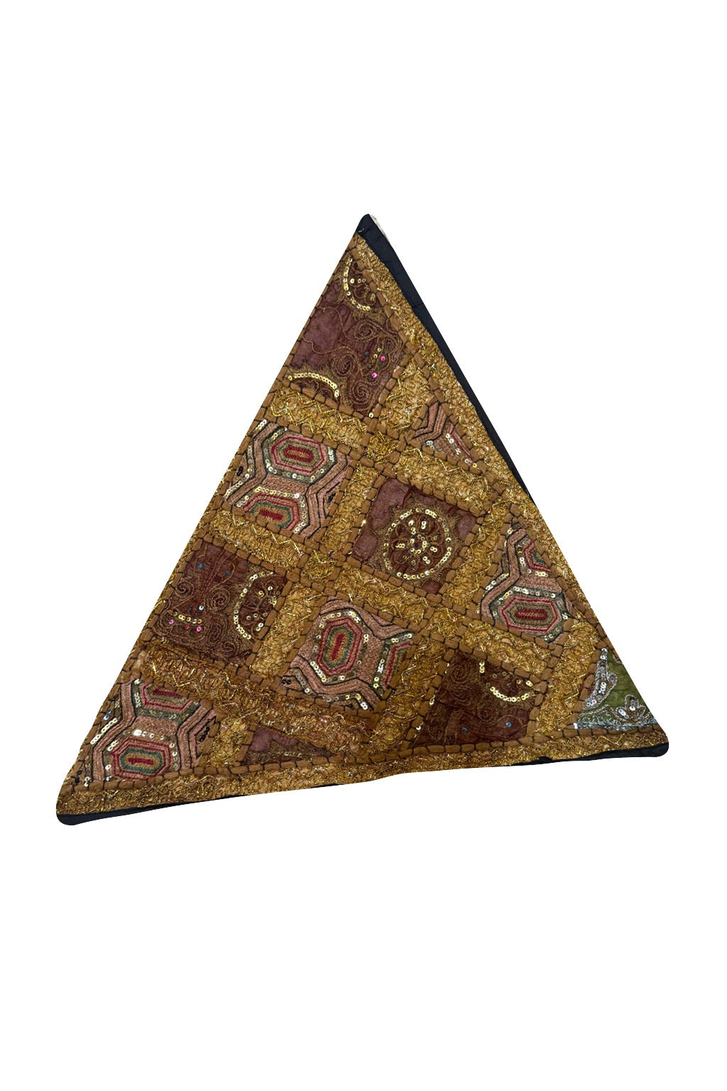23'' Ethnic Indian Embroidery Beaded Patchwork Triangle Pillow Cushion Cover Handmade Indian Triangular Patchwork Cushion – 23x23 Inch Decorative Pillow
