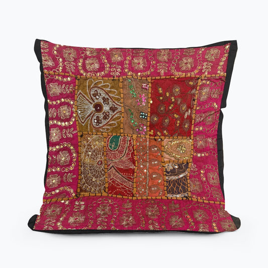 16'' INDIAN TAPESTRY CUSHION COVER ZARI BEADED PATCHWORK DECOR CUSHION COVERS (Kelly) #17
