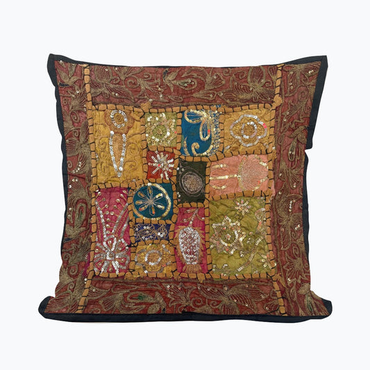 16'' INDIAN TAPESTRY CUSHION COVER ZARI BEADED PATCHWORK DECOR CUSHION COVERS (Kelly) #13