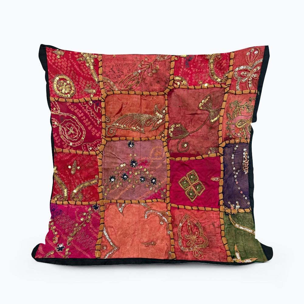 16" Tapestry Patchwork Pillow Cases Indian Handmade Beaded Cushion Cover Decor Black Beaded Tapestry Pillow Cover: Vintage Indian Embroidered Cushion (Dolly)