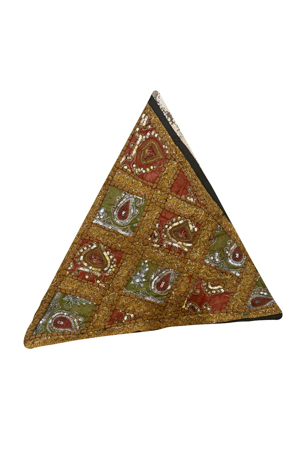 23'' Ethnic Indian Embroidery Beaded Patchwork Triangle Pillow Cushion Cover Handmade Indian Triangular Patchwork Cushion – 23x23 Inch Decorative Pillow