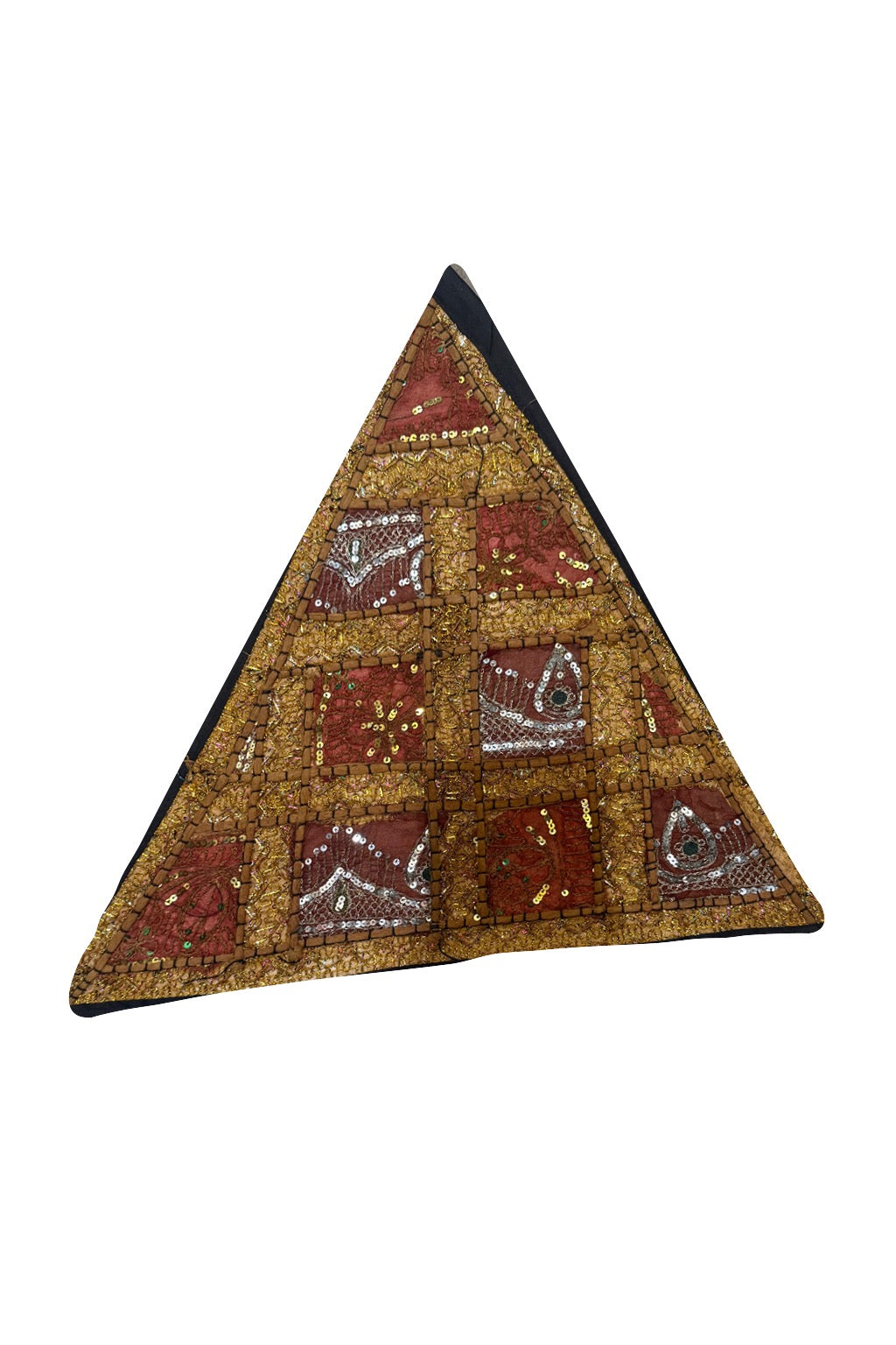20'' Ethnic Indian Embroidery Beaded Patchwork Triangle Pillow Cushion Cover Handmade Indian Triangular Patchwork Cushion – 20x20 Inch Decorative Pillow