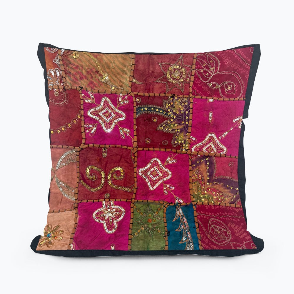 16" Tapestry Patchwork Pillow Cases Indian Handmade Beaded Cushion Cover Decor Black Beaded Tapestry Pillow Cover: Vintage Indian Embroidered Cushion (Dolly)