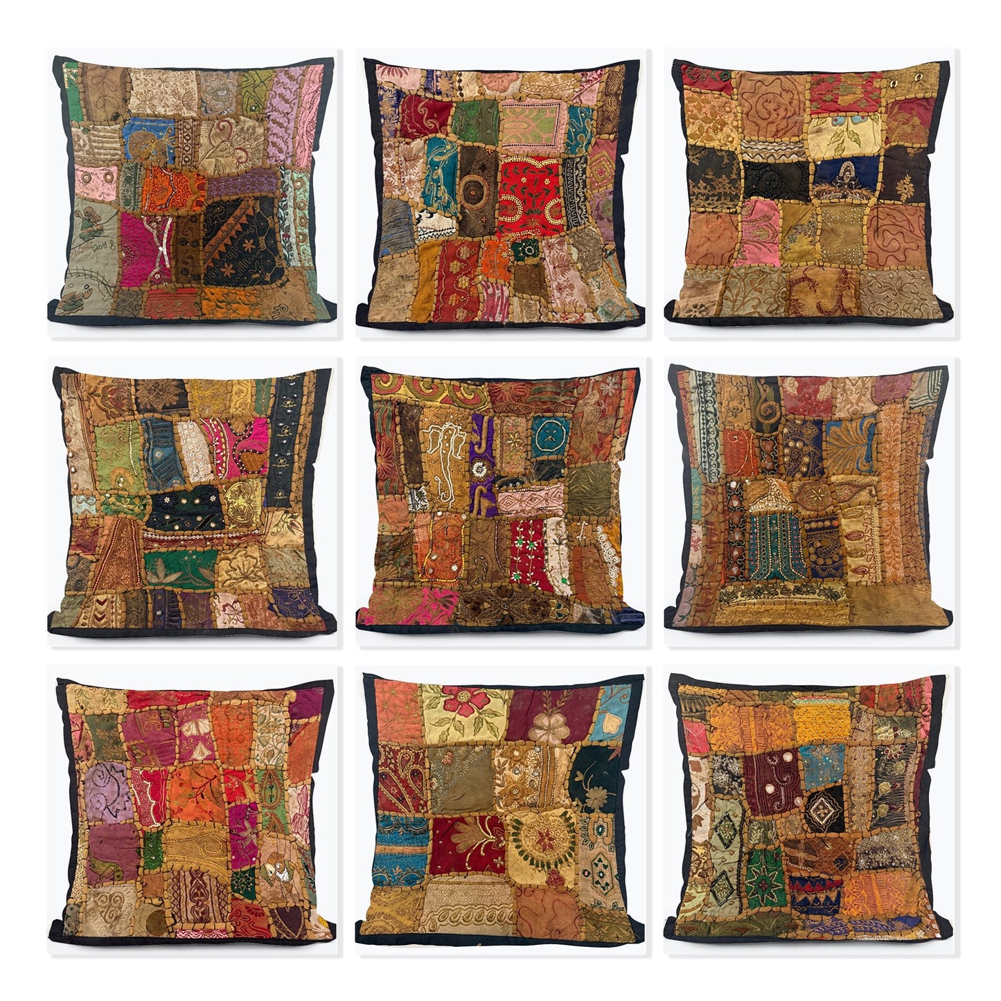 16" Square Embroidered  Vintage Tapestry Pillow Cover: Beaded Zari Embroidery, 16" Square (Stacy)